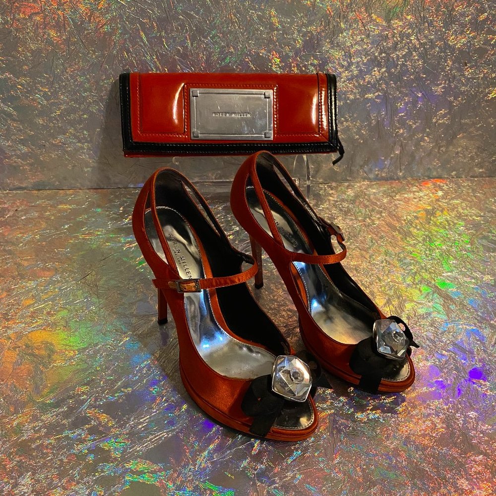 KAREN MILLEN Matching Heels (sz 6.5)  & Clutch bag